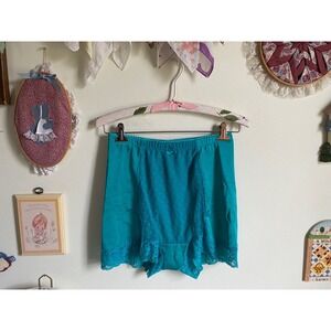rhonda shear pin up style teal control top high waisted lacey ruched shorts